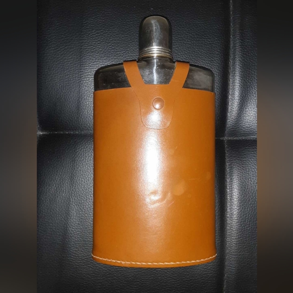 Antique Drinking Flask with Leather Case